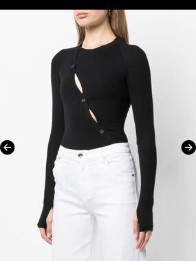ALIX NYC Black Long-Sleeve Cutout Button Ribbed Top